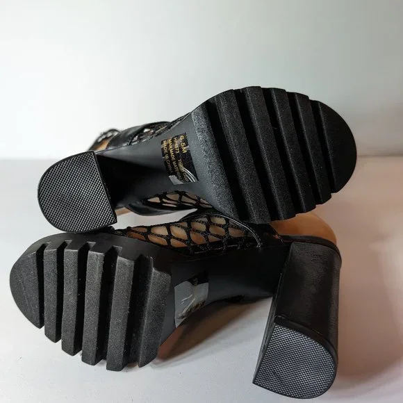 Cape Robbin Black Netted Strappy Chunky High Heels - Picture 13 of 13